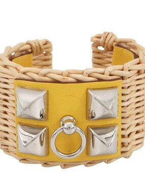 Hermes Bracelet Medley Picnic Lime Silver Swift Rattan T2